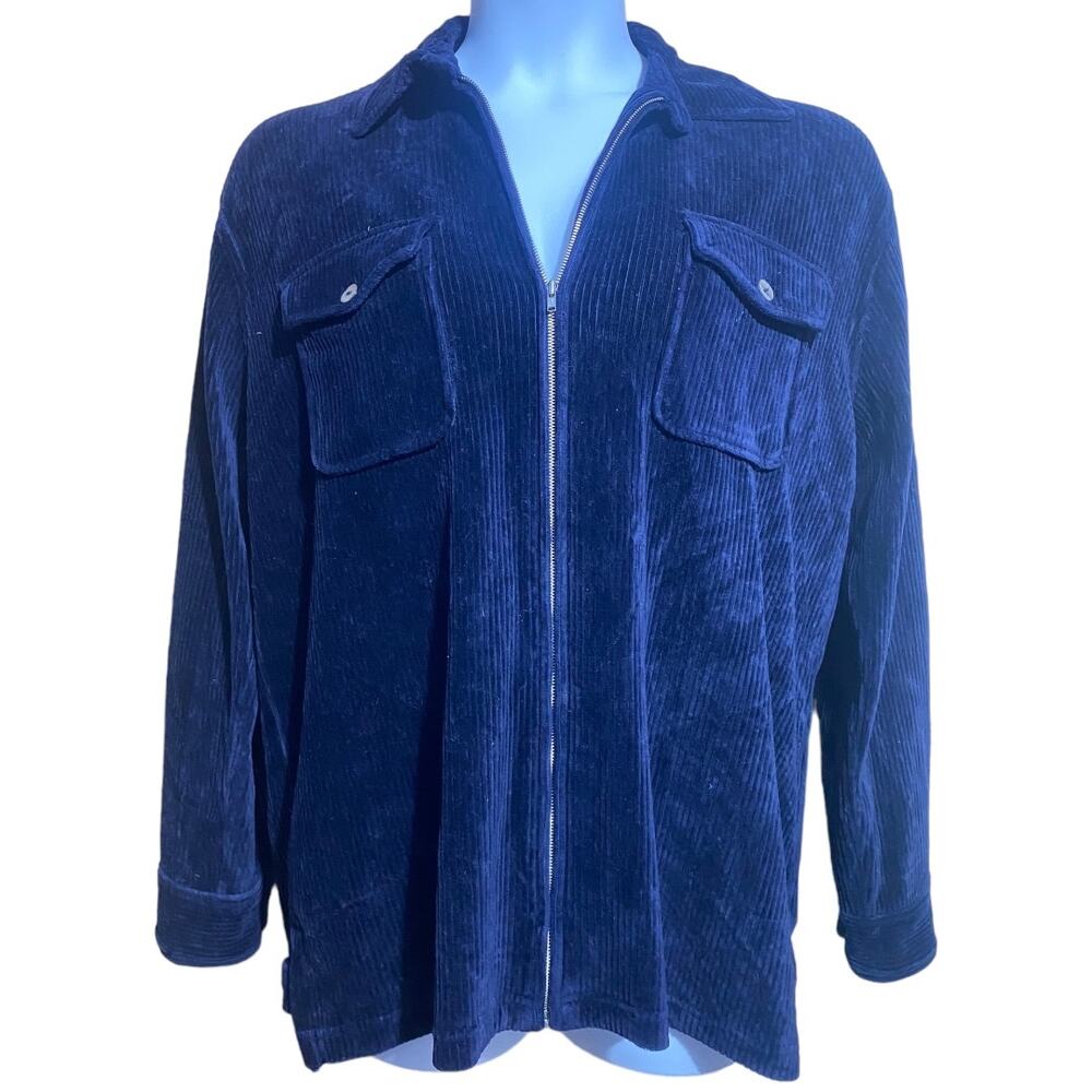 Jones New York Sport navy blue thick corduroy zip front jacket / shacket Large